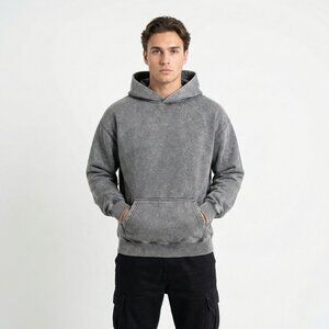HIGH LEVEL HL Menswear Grey Stone Washed Hoodie 360gsm 100% Cotton Plush Fleece